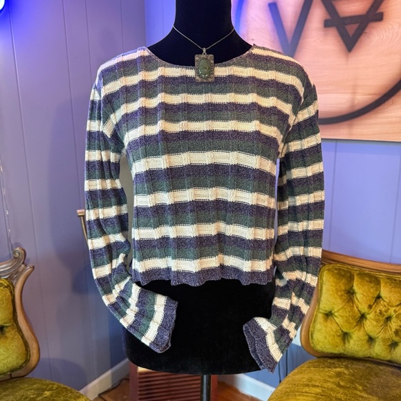 Vintage 90s Stefano Cropped Striped Sweater - Picture 1 of 5